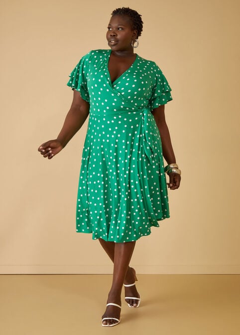 Polka Dot Wrap Dress, Jelly Bean image number 0