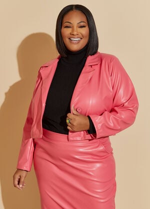 Faux Leather Cropped Blazer, Pink image number 0