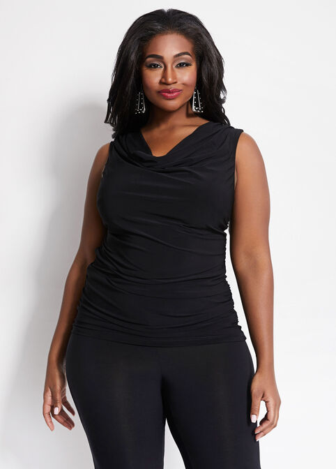 Sleeveless Draped Ruched Top, Black image number 0