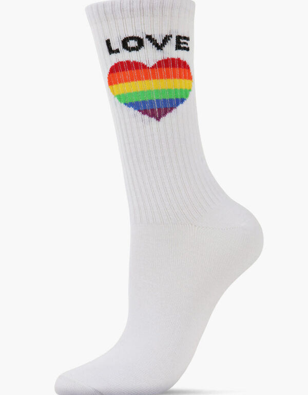 Memoi Love Heart Crew Socks, White image number 0