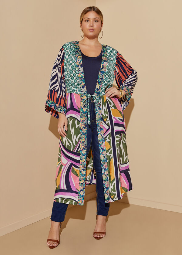 Ashley Stewart Plus Size Abstract Print Crepe Kimono