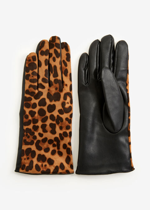 Trendy Accessories Womens Leopard Faux Leather & Suede Gloves image number 0