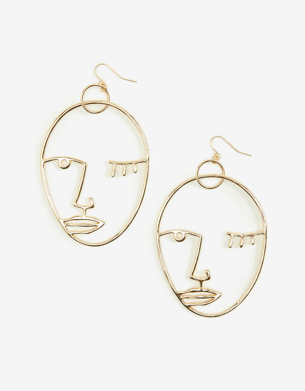Gold Tone Face Dangle Earrings, Gold image number 0