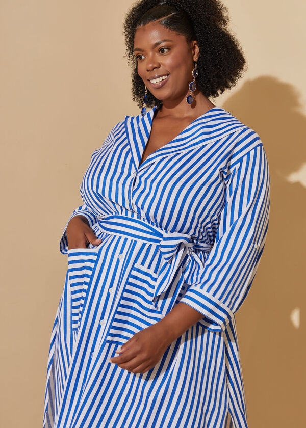 Striped Woven Midi Shirtdress, Lapis Blue image number 2