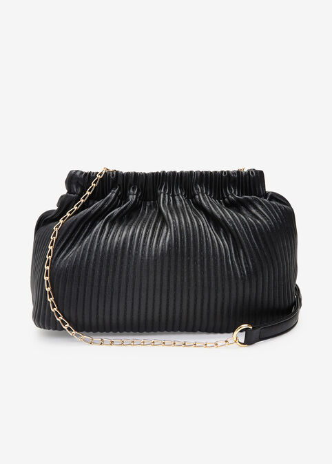 Pleated Faux Leather Crossbody Bag, Black image number 0