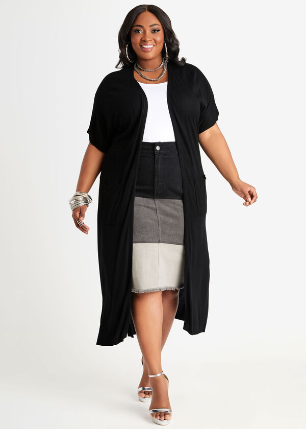 Colorblock Raw Edge Denim Skirt, Black Combo image number 2