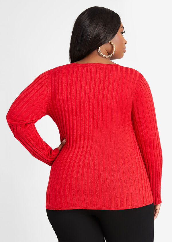 Lurex Ribbed Sweater, Red image number 1