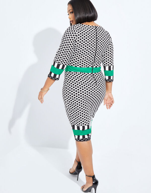 Polka Dot And Striped Shift Dress, Black Combo image number 1