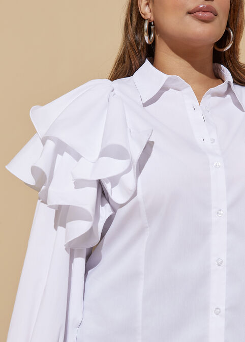 Ruffled Poplin Shirt, White image number 4