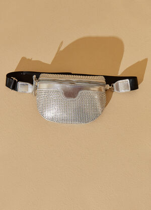 Metallic Embellished Belt Bag, Silver image number 1