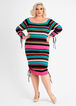 Striped Ruched Sweater Dress, Multi image number 0