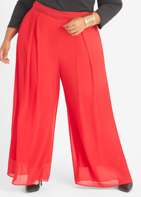 Plus Size Trousers Pull On Wide Leg High Waist Woven Stretch Pant image number 0