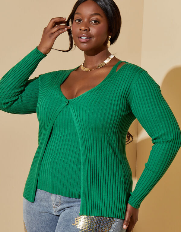 Layered Ribbed Sweater, Abundant Green image number 0