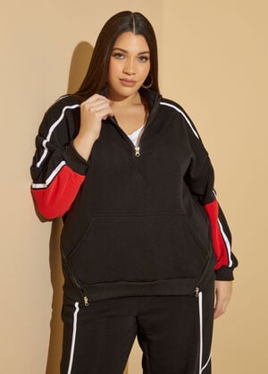 Two Tone Zip Detailed Pullover, Black image number 0