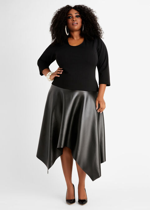 Faux Leather Trim Asymmetric Dress, Black image number 0