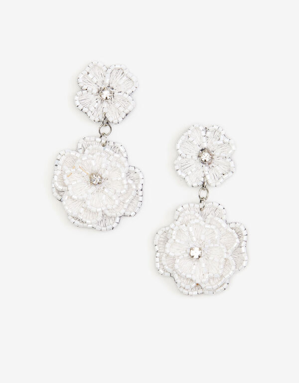 Beaded Layered Flower Earrings, White image number 0