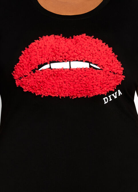 Diva Red Chiffon Lip Graphic Tee, Black image number 1