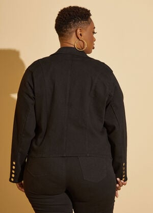 Zip Detailed Denim Jacket, Black image number 1