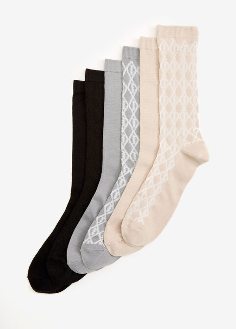 Six Pair Mix Pattern Crew Socks, Light Pink image number 0