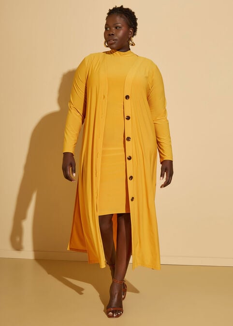 Plus Size Stretch Knit Duster Trendy Plus Size Dress Set