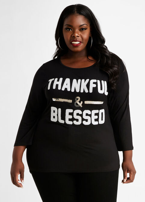 Thankful & Blessed Graphic Tee, Black image number 0