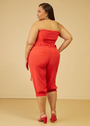 Strapless Belted Cropped Jumpsuit, Red image number 1