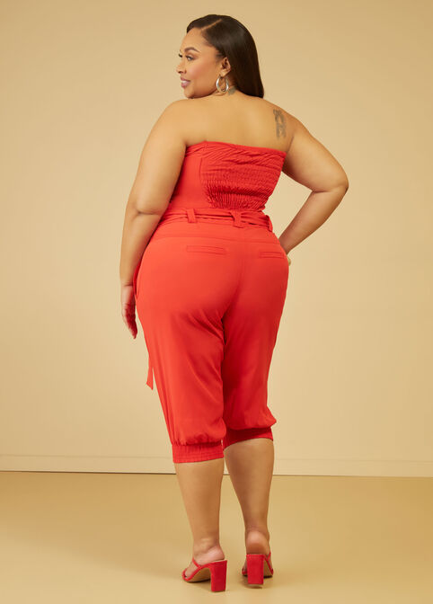 Strapless Belted Cropped Jumpsuit, Red image number 1