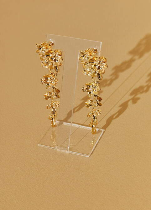 Gold Tone Flower Dangle Earrings, Gold image number 0