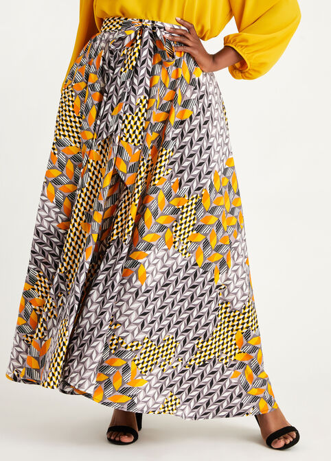 Belted Geo Button Maxi Skirt, Nugget Gold image number 0