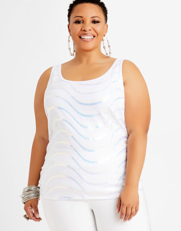 Sequin Front Sleeveless Knit Top, White image number 0