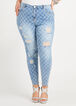 Chain Print Distressed Skinny Jeans, Denim Blue image number 0