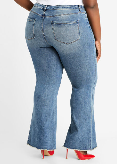 Flared High Rise Raw Edge Jeans, Vintage image number 1