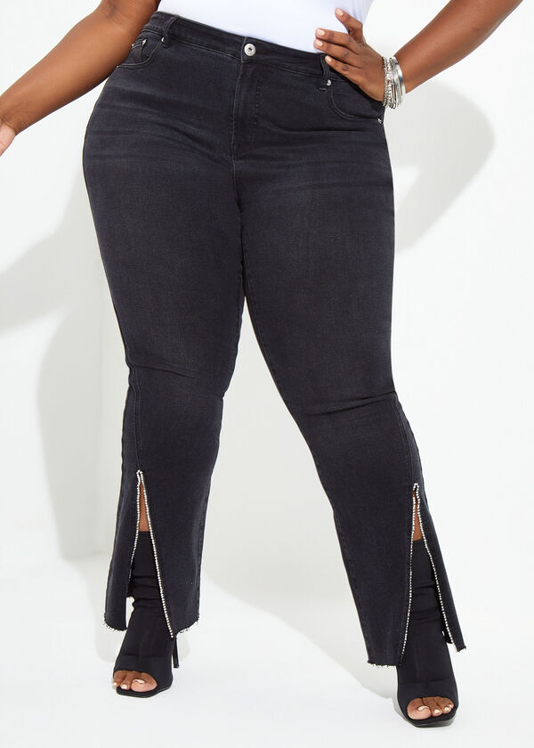 Embellished Split Leg Jeans, Black image number 0