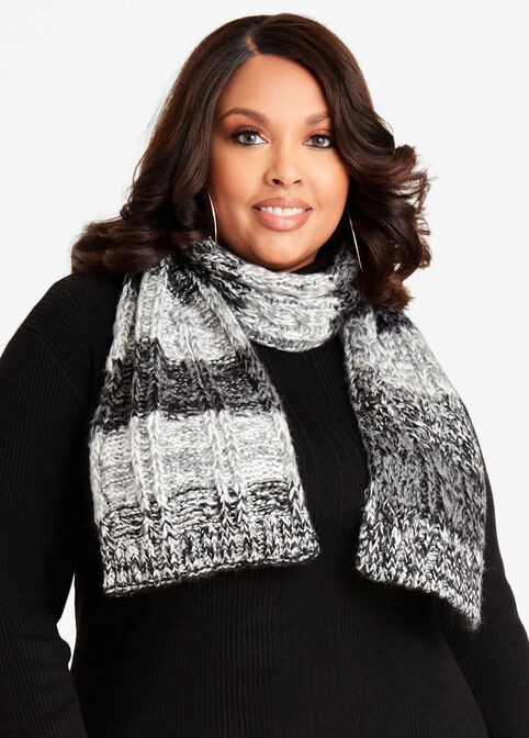 Black Ombre Cable Knit Scarf, Black Combo image number 0