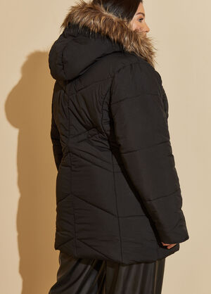 Faux Fur Trimmed Hooded Coat, Black image number 1