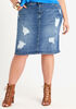 High Waist Distressed Denim Skirt, Medium Blue image number 0