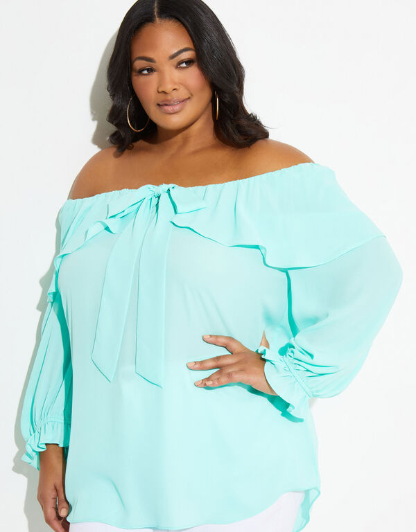 Off The Shoulder Flounce Blouse, Ice Green image number 0