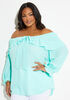 Off The Shoulder Flounce Blouse, Ice Green image number 0