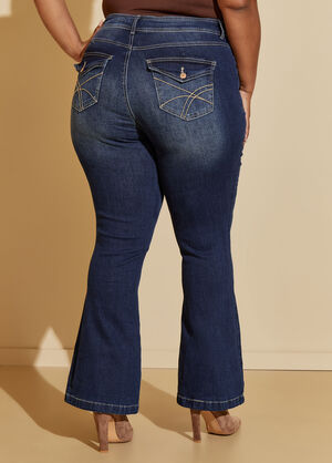High Rise Flared Jeans, Medium Blue image number 1