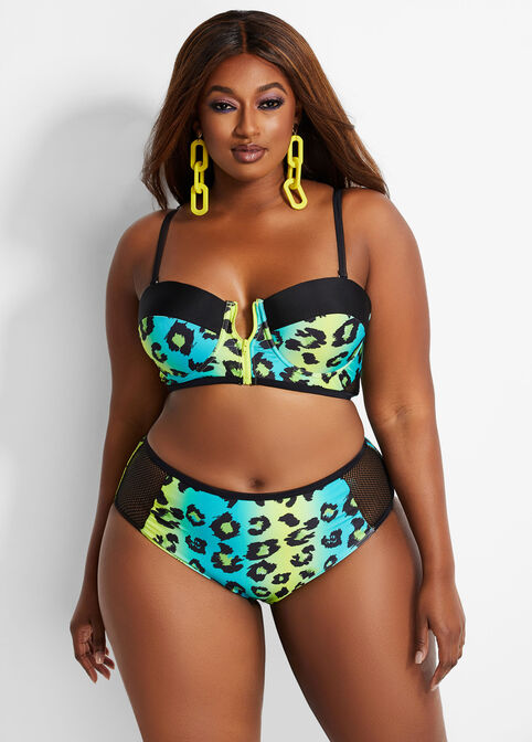 YMI Leopard Mesh Bustier Two Piece, Lime Rickey image number 2