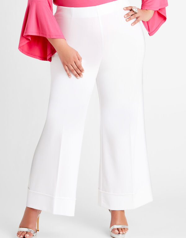 High Waist Cuffed Wide Leg Pant, White image number 0