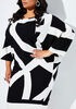 Printed Textured Knit Sheath Dress, Black White image number 2