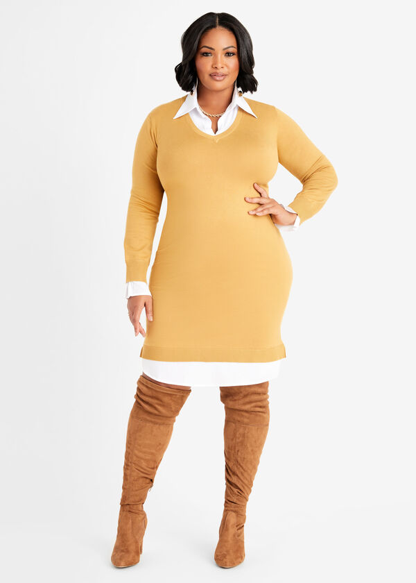 Plus Size Sweater Dress Layered Plus Size Knit Knee Length Dress image number 0