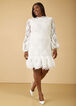 Puff Sleeved Lace Flounced Dress, White image number 3