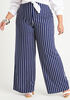Stripe Pull On Wide Leg Pant, Navy image number 0