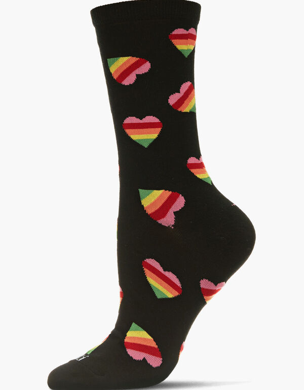 Memoi Rainbow Hearts Crew Socks, Black image number 0