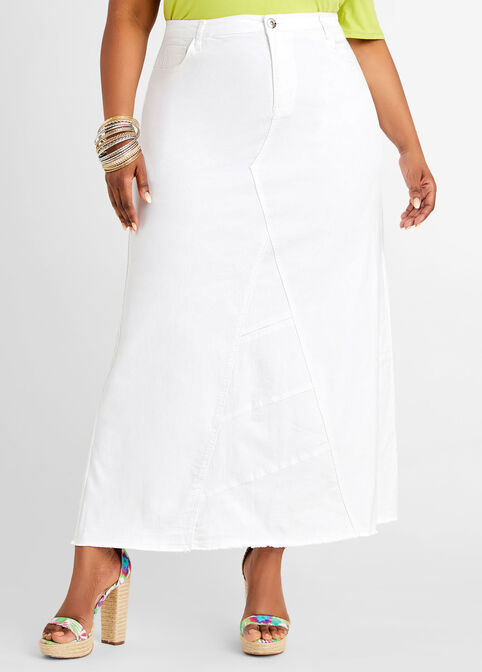 Seamed Denim A Line Skirt, White image number 0