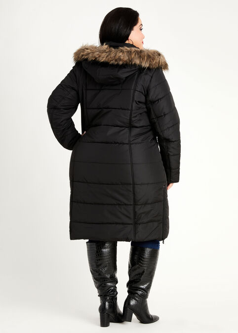 Quilted Puffer Long Coat, Black image number 1