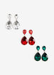 Trio Jewel Drop Earrings Set, Multi image number 0