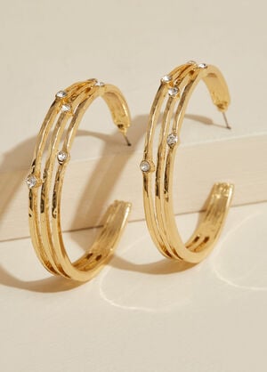Hammered Crystal Hoop Earrings, Gold image number 1
